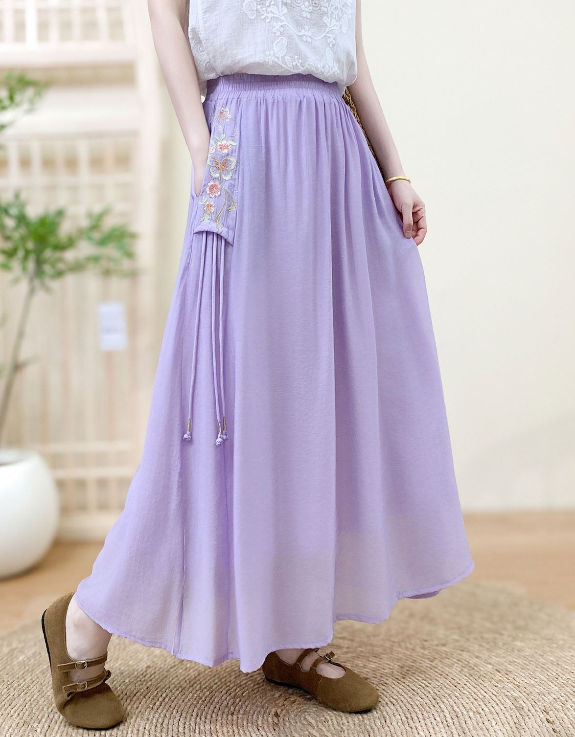 Casual Chic Purple Maxi Skirt for Women – Breathable Loose Fit Summer Bohemian Skirt