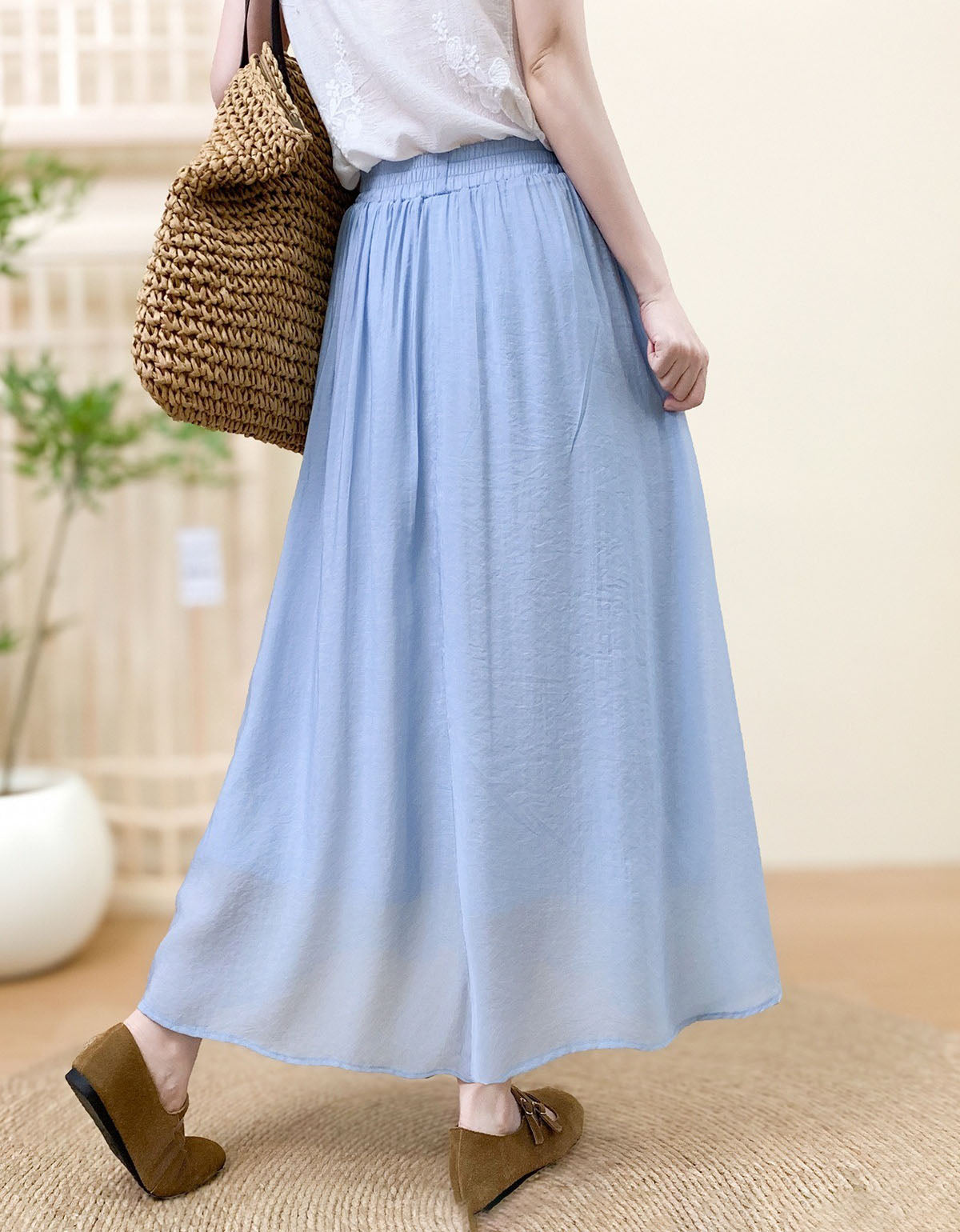 Soft flowy summer maxi skirt for women in pastel lavender color