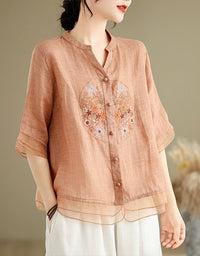 Relaxed fit linen blouse women lightweight fabric