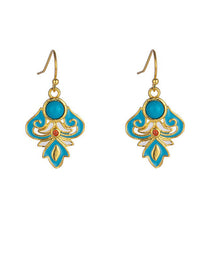 Enamel turquoise earrings with gold and pink accents for women close-up