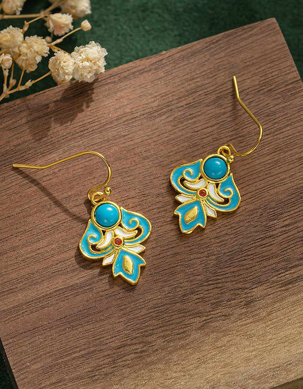 Vintage-inspired turquoise enamel earrings, perfect for casual or formal wear