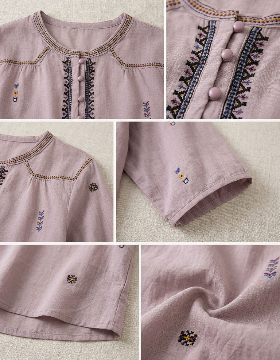 Purple Lightweight breathable linen summer top detail
