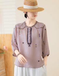 Casual embroidered blouse side view relaxed fit