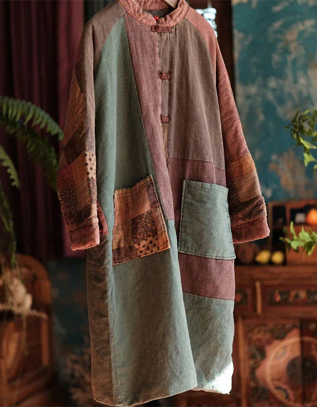 Vintage Ethnic Loose Patchwork Long Jacket - Islinen