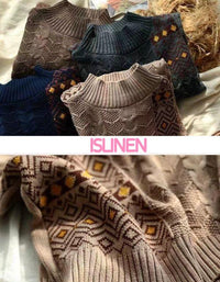 Vintage Ethnic Mock Neck Loose Knit Sweater - Islinen