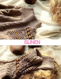 Vintage Ethnic Mock Neck Loose Knit Sweater - Islinen