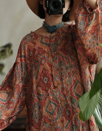 Women's Artistic Print Casual Maxi Dress with Pockets