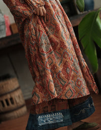 Vintage Ethnic Print Comfortable Long Sleeve Dress