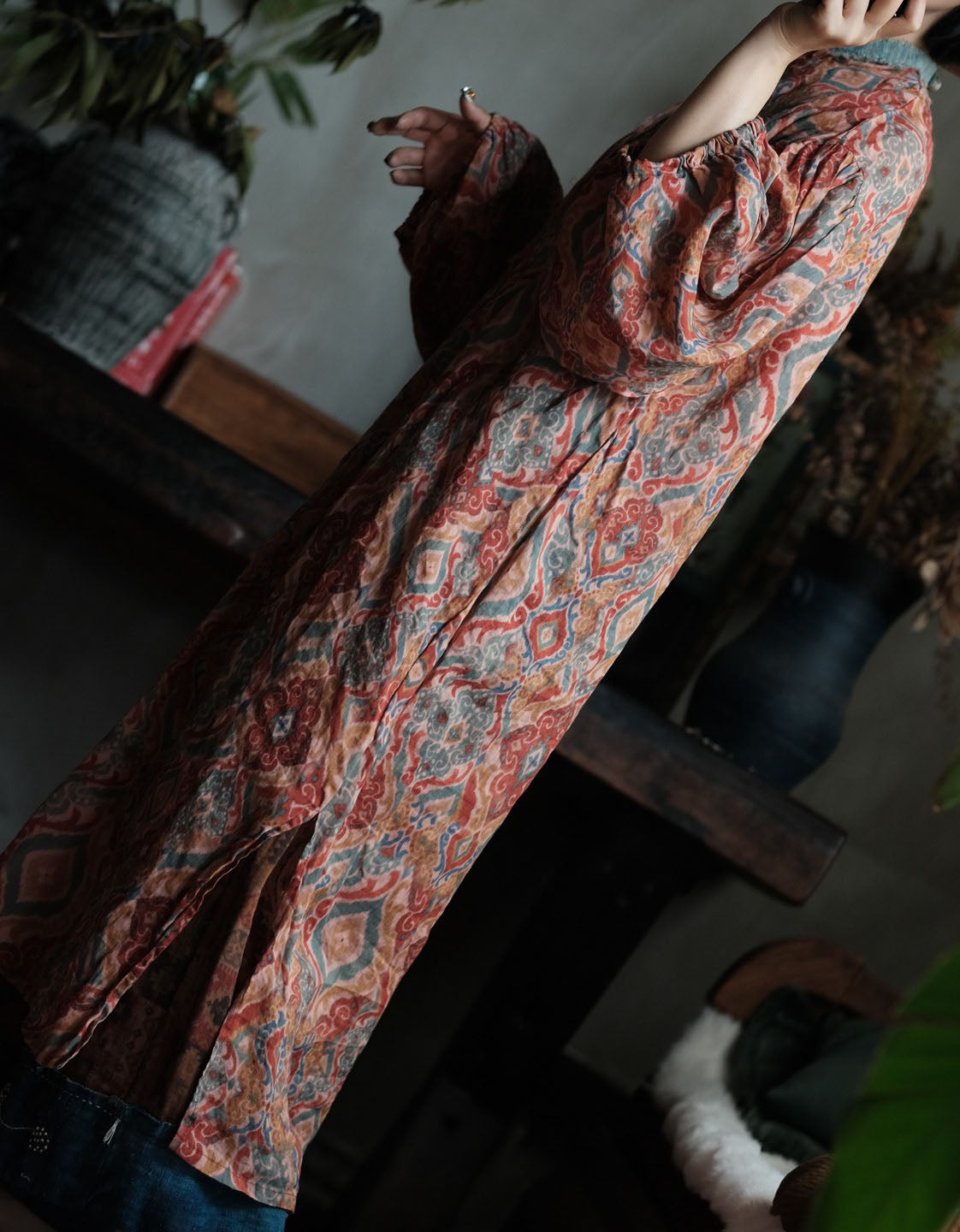Vintage Inspired Geometric Print Maxi Dress Women