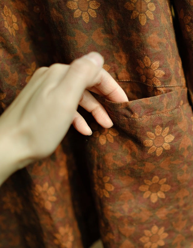 Vintage Ethnic Style Floral Print Linen Top