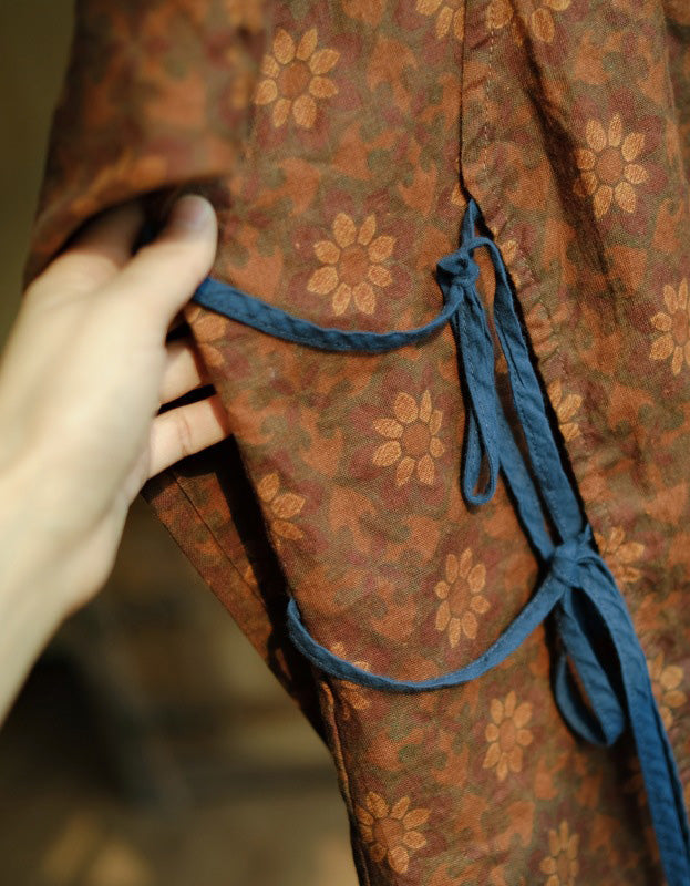 Vintage Ethnic Style Floral Print Linen Top