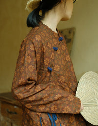 Vintage Ethnic Style Floral Print Linen Top
