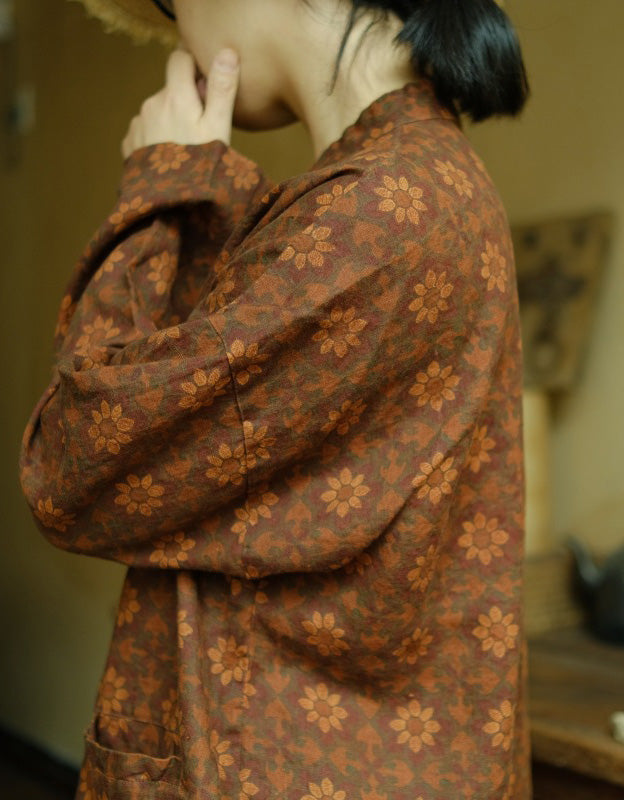 Vintage Ethnic Style Floral Print Linen Top