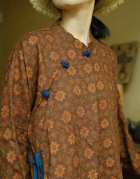 Vintage Ethnic Style Floral Print Linen Top