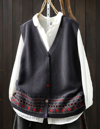 Women's Gray Knit Vest – Vintage Button Front Fair Isle Sweater
