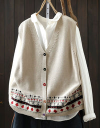 Vintage Fair Isle Sweater Vest for Women – Beige Button Front Knit Top