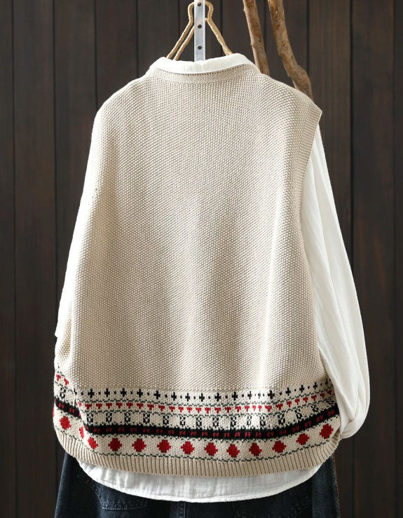 Women's Retro Knit Sweater Vest – Button Front Patterned Sleeveless Top
