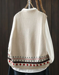 Women's Retro Knit Sweater Vest – Button Front Patterned Sleeveless Top