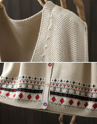 Women's Vintage Beige Sweater Vest – Fair Isle Knit Button Front Top