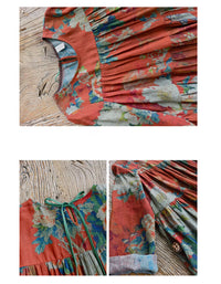 Vintage Floral Bohemian Long Sleeve Linen Maxi Dress