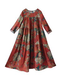 Vintage Floral Bohemian Long Sleeve Linen Maxi Dress