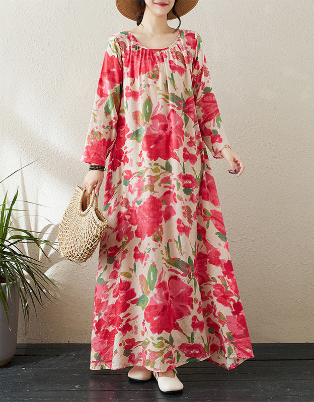 Vintage Floral Cottagecore Cotton Linen Dress