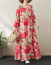 Vintage Floral Cottagecore Cotton Linen Dress