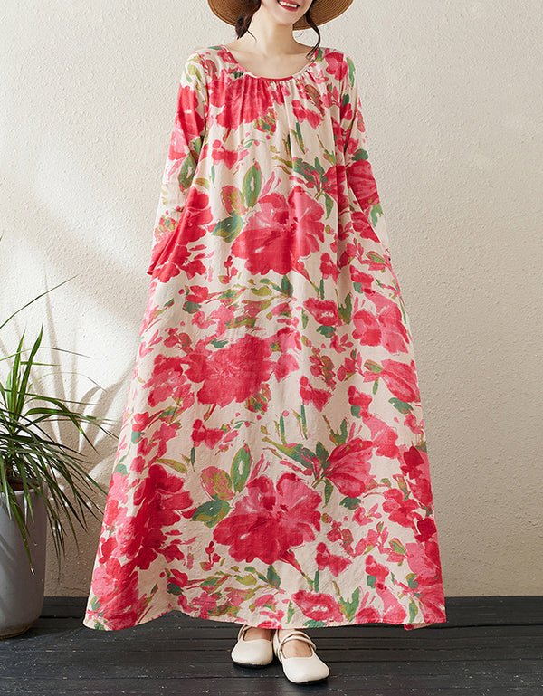Vintage Floral Cottagecore Cotton Linen Dress