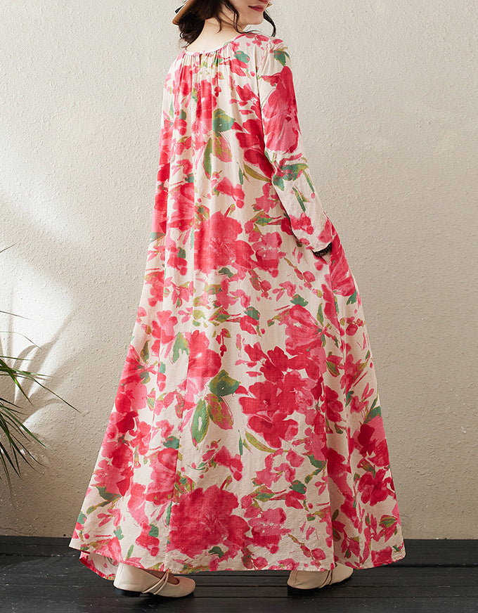 Vintage Floral Cottagecore Cotton Linen Dress