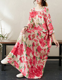 Vintage Floral Cottagecore Cotton Linen Dress
