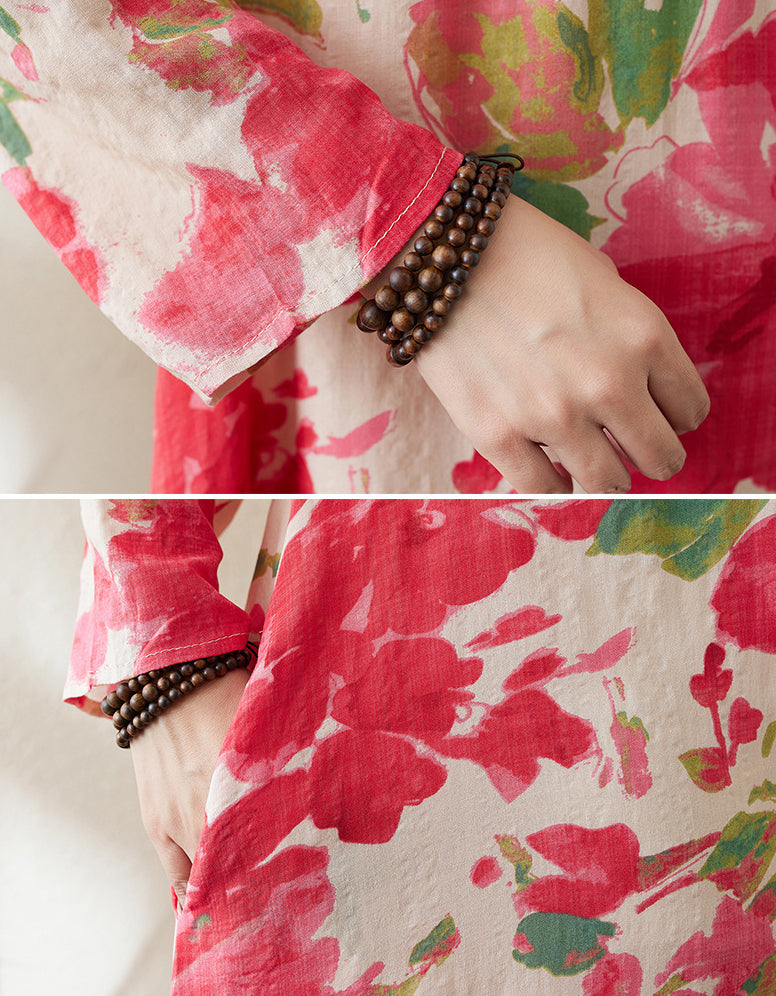 Vintage Floral Cottagecore Cotton Linen Dress