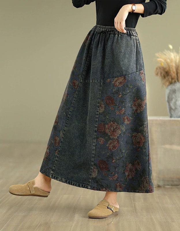 Casual vintage denim skirt full length style