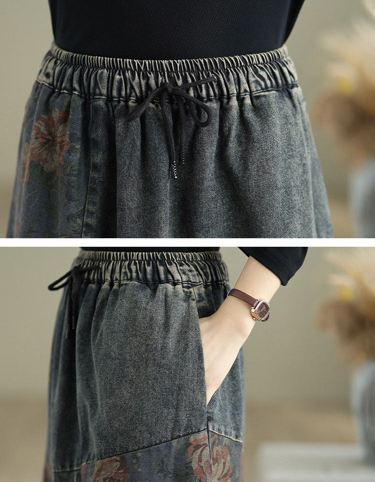 Vintage inspired denim maxi skirt close up