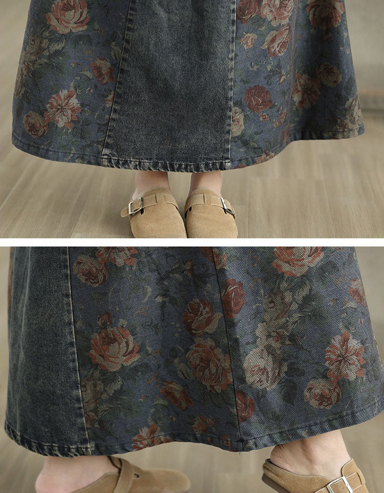 Elastic waistband denim skirt comfortable fit