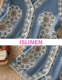 Vintage cotton vest lace trim floral embroidery detail