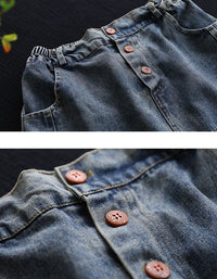 Loose Fit Denim Skirt with Embroidery & Distress