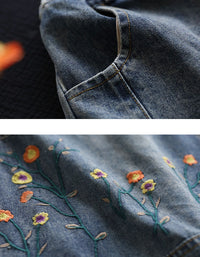 vintage embroidered denim midi skirt distressed front view