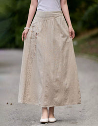 linen embroidered maxi skirt women floral design