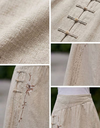 floral embroidery linen skirt women relaxed fit