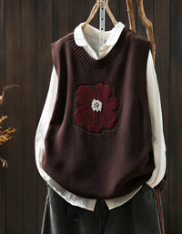 Vintage Floral Embroidered Knit Vest