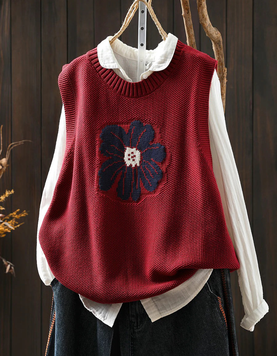 Vintage Floral Embroidered Knit Vest