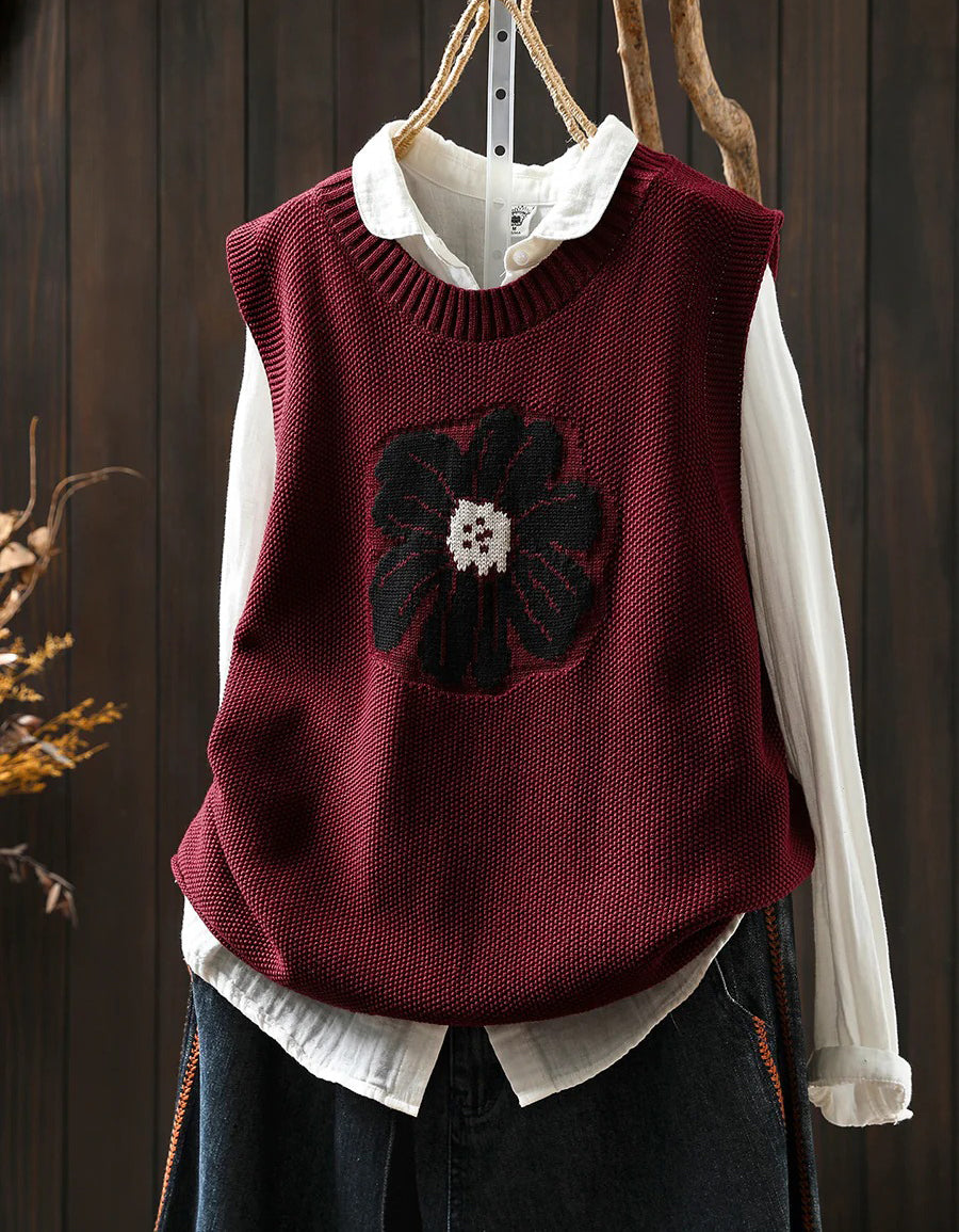 Vintage Floral Embroidered Knit Vest