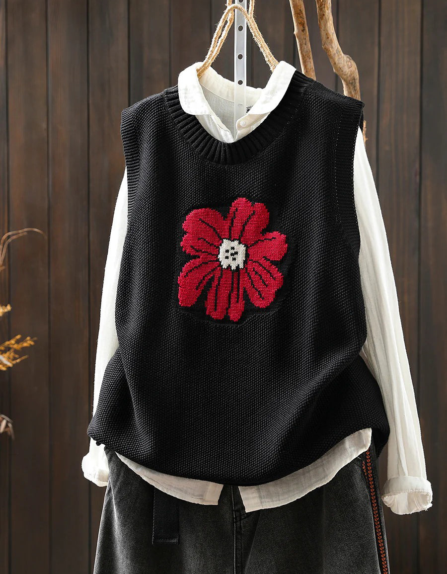 Vintage Floral Embroidered Knit Vest