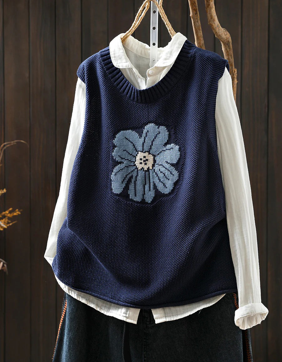 Vintage Floral Embroidered Knit Vest
