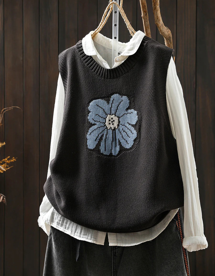Vintage Floral Embroidered Knit Vest