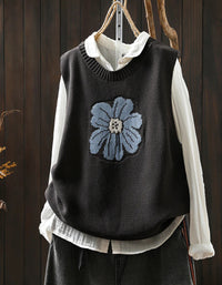Vintage Floral Embroidered Knit Vest