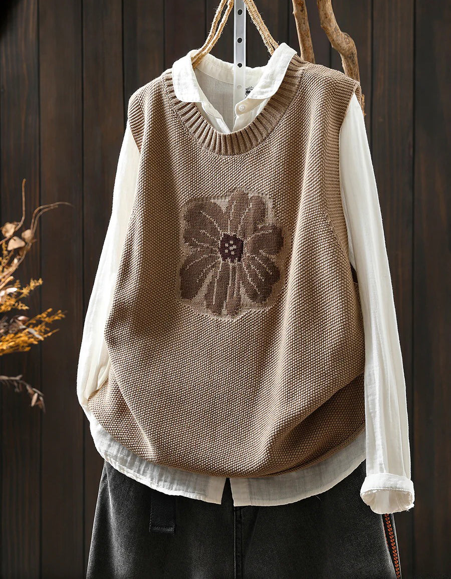 Vintage Floral Embroidered Knit Vest