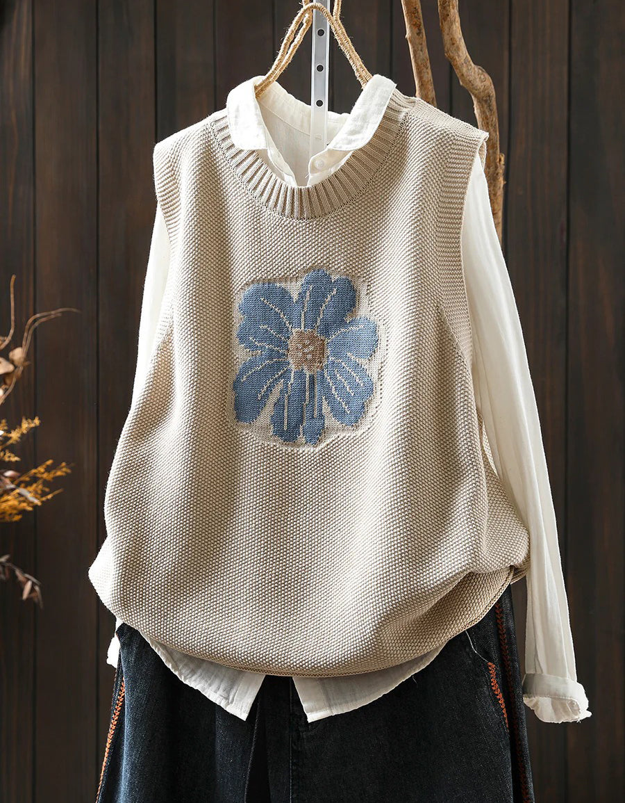Vintage Floral Embroidered Knit Vest