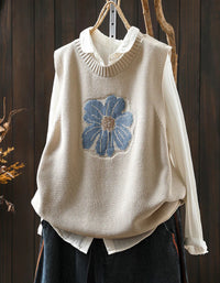 Vintage Floral Embroidered Knit Vest