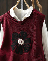 Vintage Floral Embroidered Knit Vest